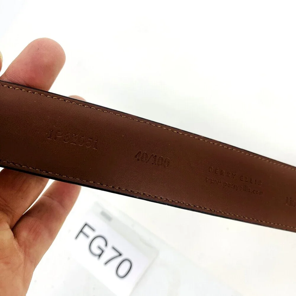 Perry Ellis Genuine Leather Congac Brown Belt Silver Fittings Size 40 Men's